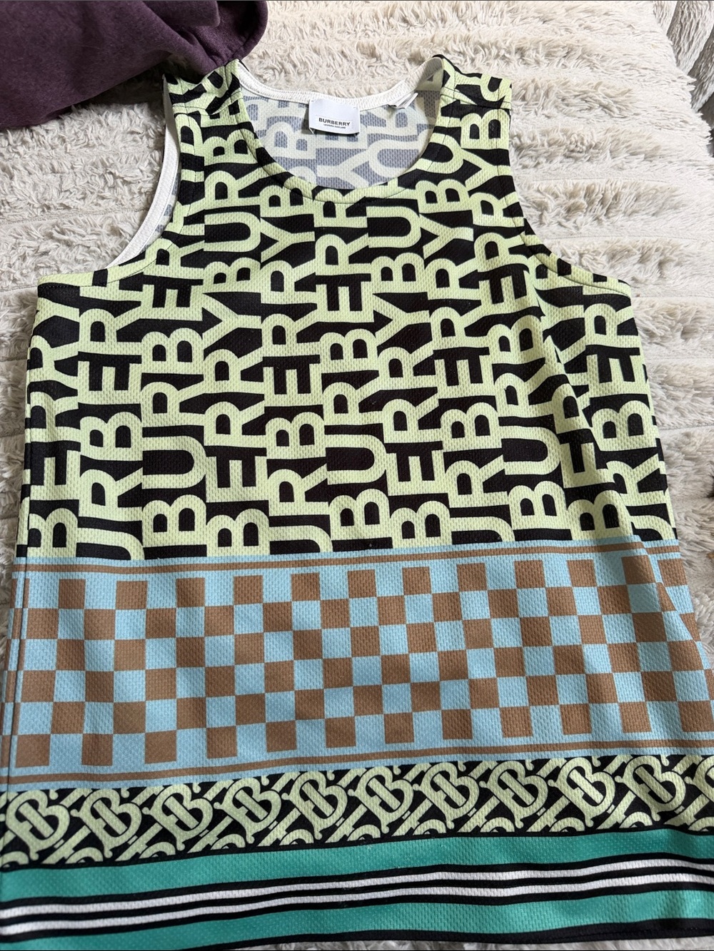 Burberry kids green logo top